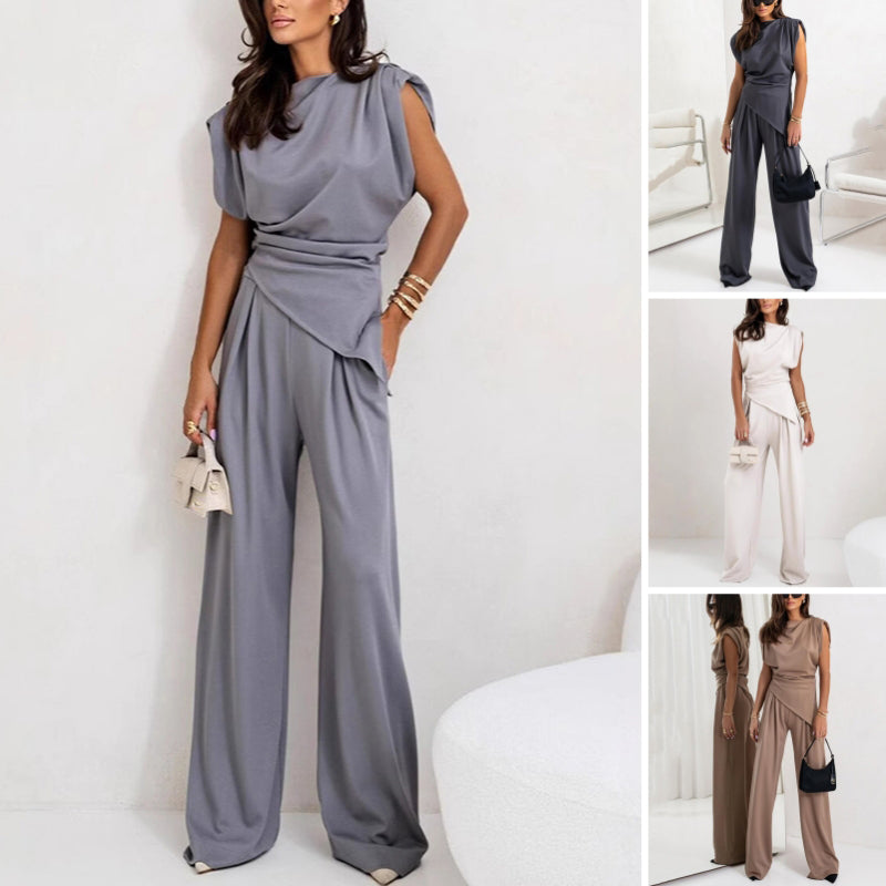 🌸【Spring Specials】Women’s Elegant Solid Color Two-Piece Set 🌸 | Sculpting High-Waist Pants + Bustier Top | Wrinkle-Free Fabric