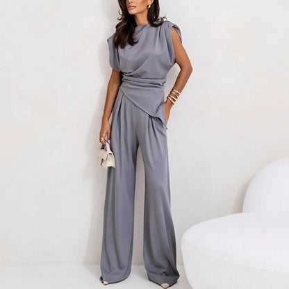 🌸【Spring Specials】Women’s Elegant Solid Color Two-Piece Set 🌸 | Sculpting High-Waist Pants + Bustier Top | Wrinkle-Free Fabric