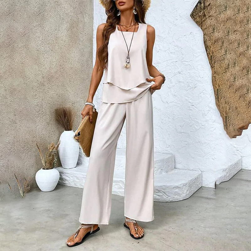 🔥 Hot Sale 50% OFF🌺Women's Trendy Print 2 Piece Outfits Sleeveless Top & Pants | V-Cut Top + High-Waist Pants | Trendy Loungewear