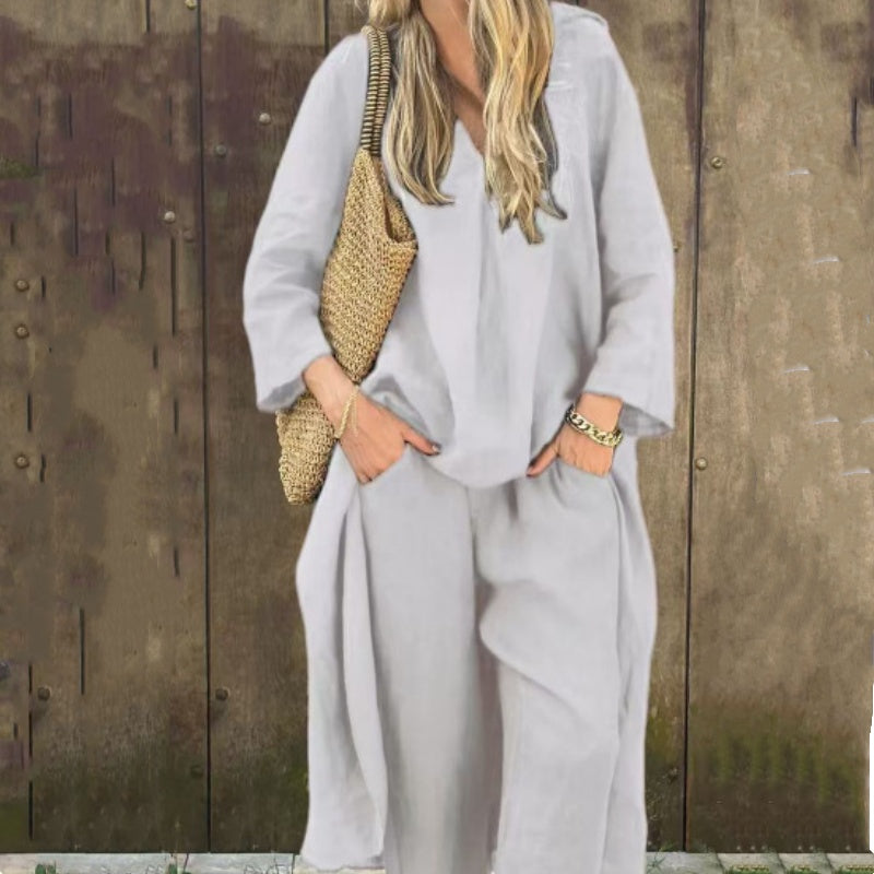 🌞👚Women's Summer Loose Pocket V-Neck 2-Piece Set🌸 Light and Comfortable, Stylish and Casual, A Summer Must-Have!