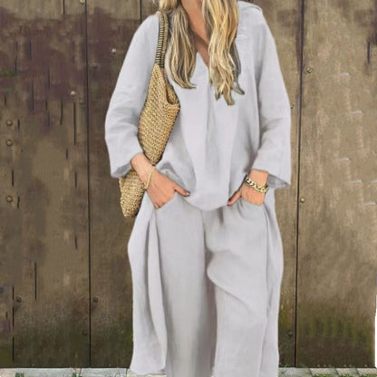 🌞👚Women's Summer Loose Pocket V-Neck 2-Piece Set🌸 Light and Comfortable, Stylish and Casual, A Summer Must-Have!