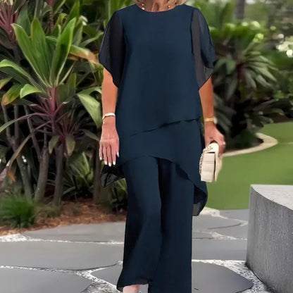 🦋【50% OFF】Charming Irregular Top & Wide Leg Pants Set🦋 | Self-Smoothing Fabric | Diagonal Seam Technology | High-Waisted Wide Leg Pants