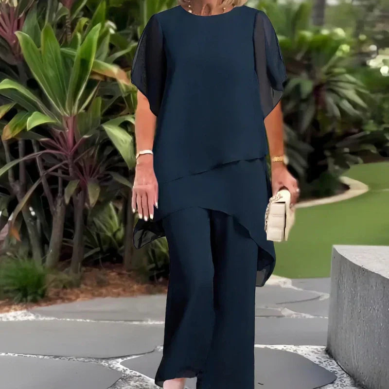 🦋【50% OFF】Charming Irregular Top & Wide Leg Pants Set🦋 | Self-Smoothing Fabric | Diagonal Seam Technology | High-Waisted Wide Leg Pants