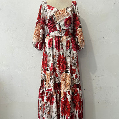 🌹【50% OFF】Women's V-Neck Floral Printed Pleated Dress 🌹 | Youth-Boosting Color Algorithm | Convertible V/Off-Shoulder
