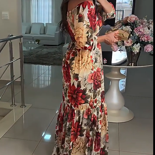 🌹【50% OFF】Women's V-Neck Floral Printed Pleated Dress 🌹 | Youth-Boosting Color Algorithm | Convertible V/Off-Shoulder