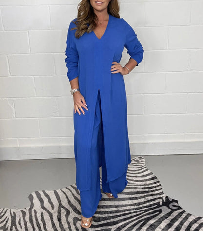 🎁Hot Sale 50% OFF⏳Two Piece Casual Long Top and Casual Trousers😍