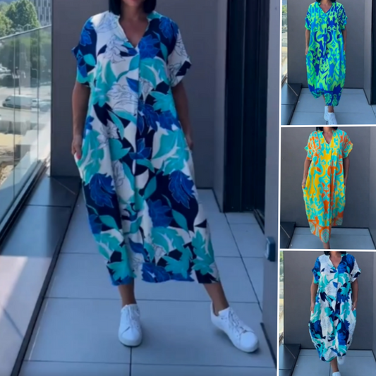 🌸Women's Casual Elegant Printed V-Neck Dress🌸 | Empire Waist Design | Breathable Chiffon