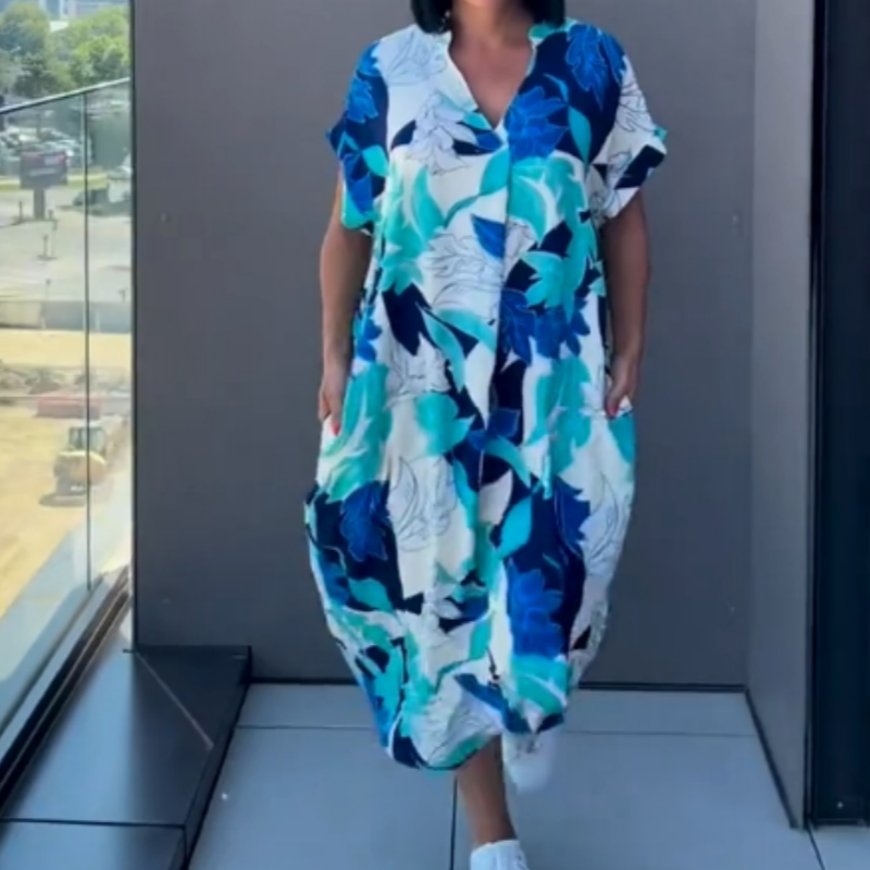 🌸Women's Casual Elegant Printed V-Neck Dress🌸 | Empire Waist Design | Breathable Chiffon