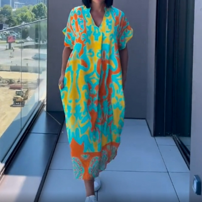 🌸Women's Casual Elegant Printed V-Neck Dress🌸 | Empire Waist Design | Breathable Chiffon