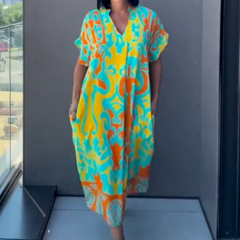 🌸Women's Casual Elegant Printed V-Neck Dress🌸 | Empire Waist Design | Breathable Chiffon
