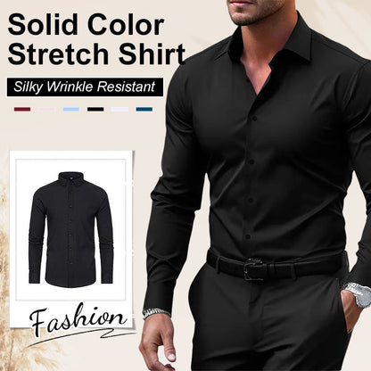 ✨Limited Time 50% Discount✨Men's Silky Wrinkle Resistant Solid Color Stretch Shirt👔