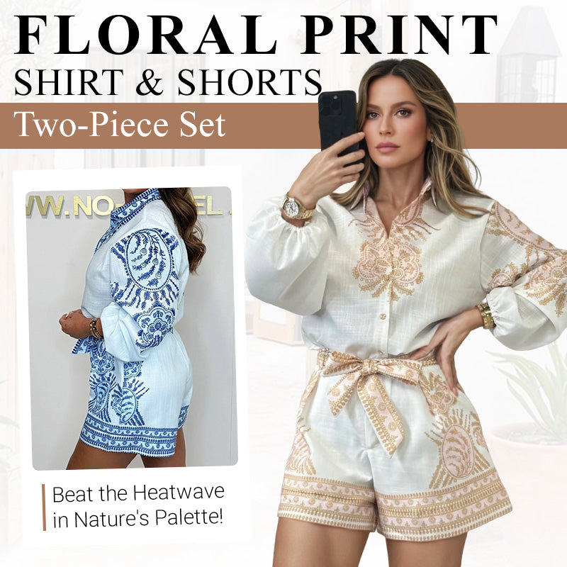 💖Last Day Sale 49% OFF💖Floral Print Shirt & Shorts Two-Piece Set