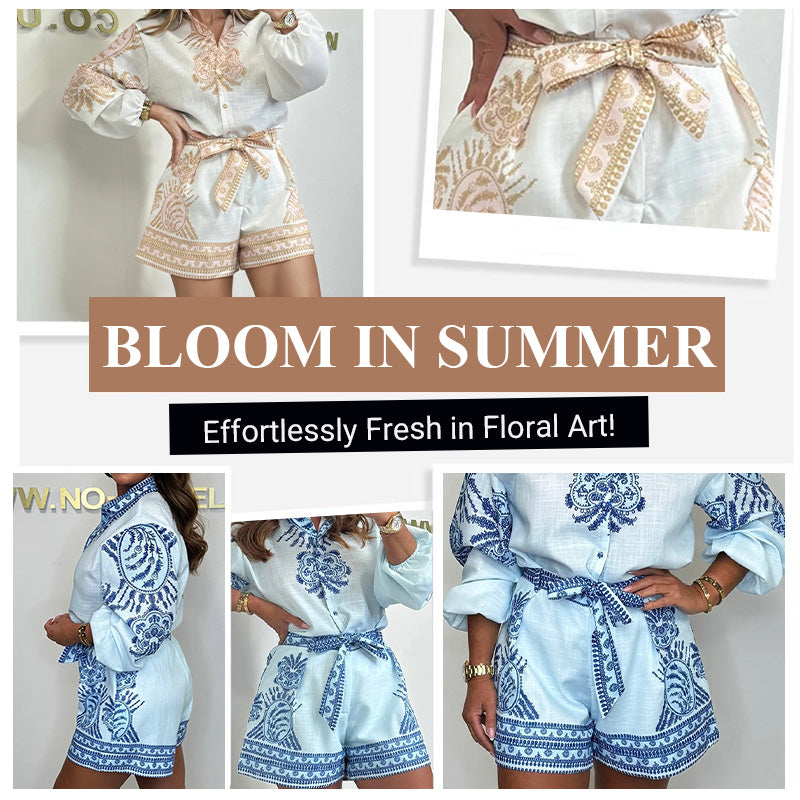 💖Last Day Sale 49% OFF💖Floral Print Shirt & Shorts Two-Piece Set