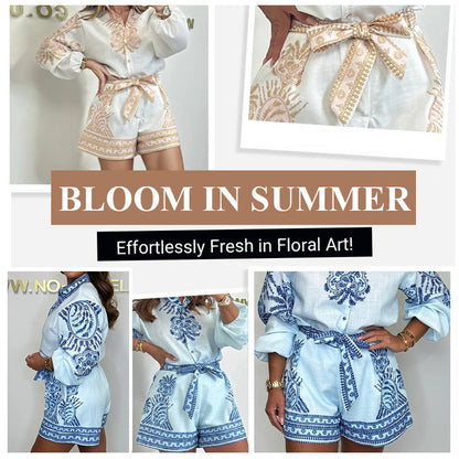💖Last Day Sale 49% OFF💖Floral Print Shirt & Shorts Two-Piece Set