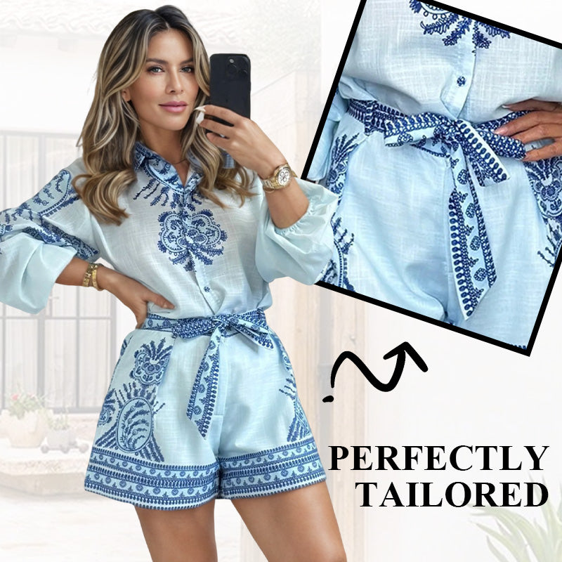 💖Last Day Sale 49% OFF💖Floral Print Shirt & Shorts Two-Piece Set