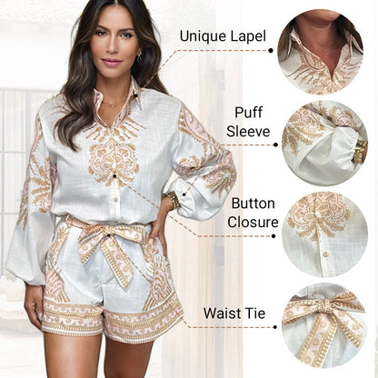 💖Last Day Sale 49% OFF💖Floral Print Shirt & Shorts Two-Piece Set