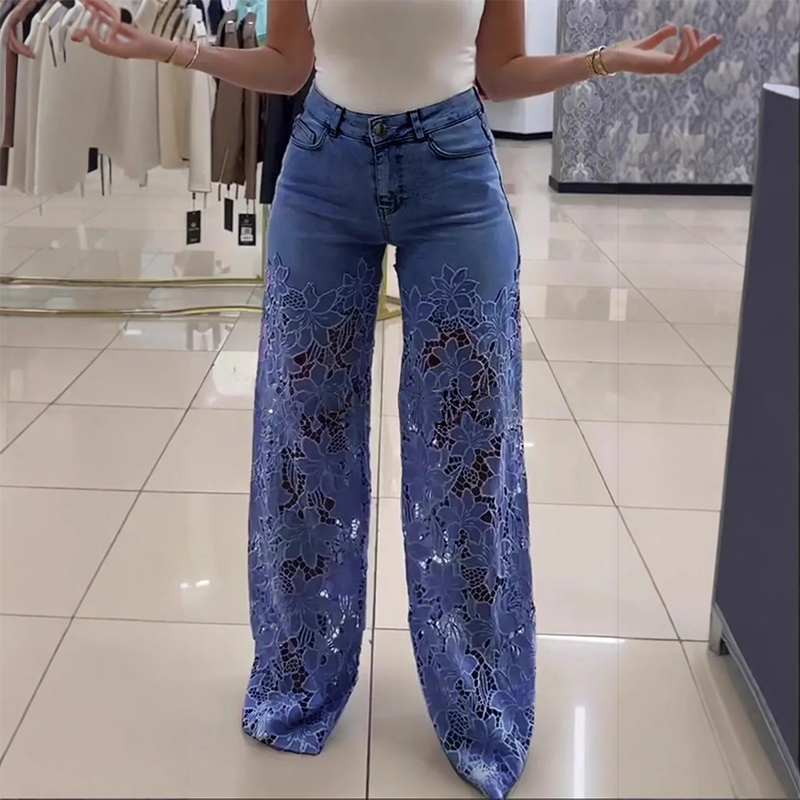 🌸Summer Special Offer 50% Off🌸High Waisted Lace Splicing Jeans
