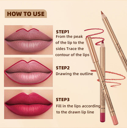 👄12-Color Smudge-Proof Lip Liner Pencil Set