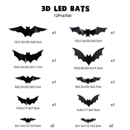 🎃Halloween 50% Off🎃36-Pack 3D Lighted Bats (Stick-On, LED Glow, Multi-Color) — Instant Wall Flock for Indoor/Outdoor