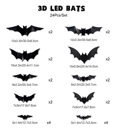 🎃Halloween 50% Off🎃36-Pack 3D Lighted Bats (Stick-On, LED Glow, Multi-Color) — Instant Wall Flock for Indoor/Outdoor