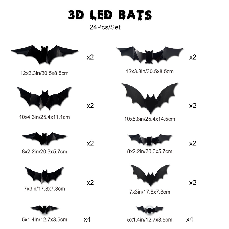 🎃Halloween 50% Off🎃36-Pack 3D Lighted Bats (Stick-On, LED Glow, Multi-Color) — Instant Wall Flock for Indoor/Outdoor