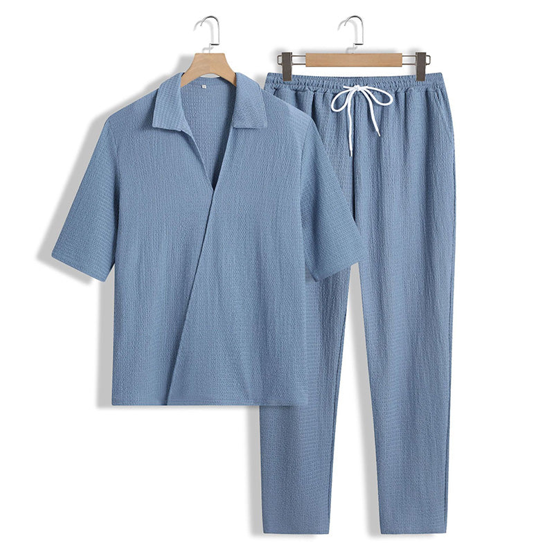 Men's 2 Pieces Short Sleeve V-Neck Top & Pants Sets