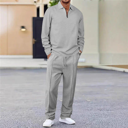 Men’s Waffle Knit Sweatshirt & Straight-Leg Pants Set - Smart Casual Straight Cut, Deep Phone Pockets 🧵
