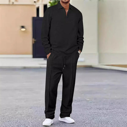 Men’s Waffle Knit Sweatshirt & Straight-Leg Pants Set - Smart Casual Straight Cut, Deep Phone Pockets 🧵