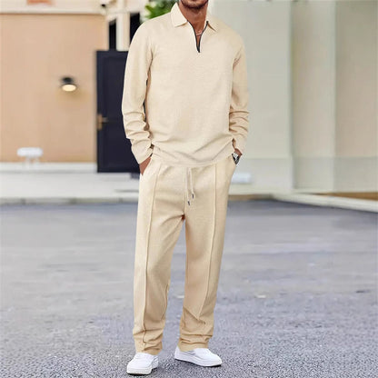 Men’s Waffle Knit Sweatshirt & Straight-Leg Pants Set - Smart Casual Straight Cut, Deep Phone Pockets 🧵