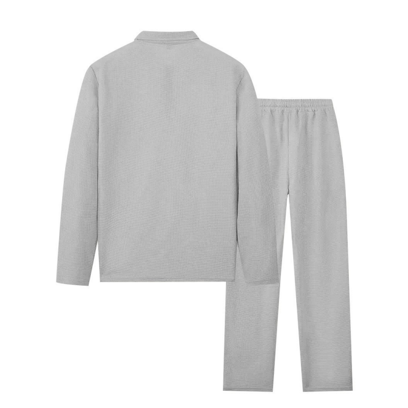 Men’s Waffle Knit Sweatshirt & Straight-Leg Pants Set - Smart Casual Straight Cut, Deep Phone Pockets 🧵
