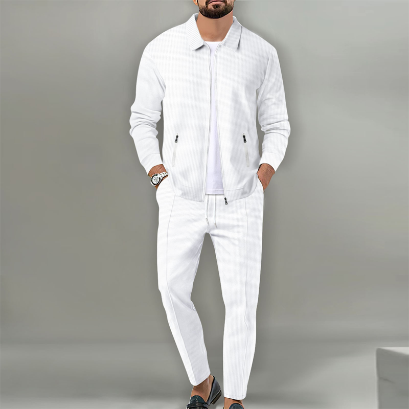 Men’s Stylish Lapel Jacket & Jogger Pants 2-Piece Set