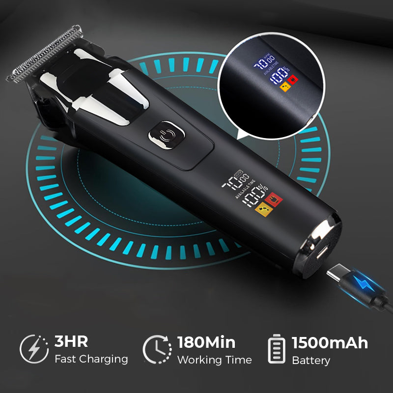 Professional Digital Hair Clipper Set, Low-Noise Magnetic Motor, LCD Display, Long Runtime & Cooling Design (Durable, Salon-Grade)