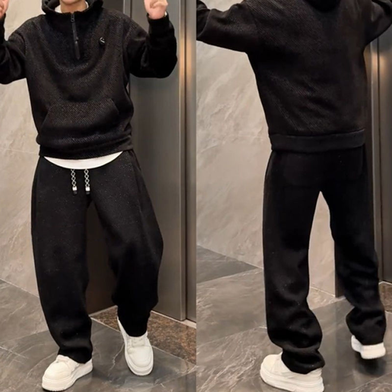 Men’s Stylish Hoodie & Wide-Leg Pants 2-Piece Set, Tailored Casual, Breathable Fabric, Everyday Versatility