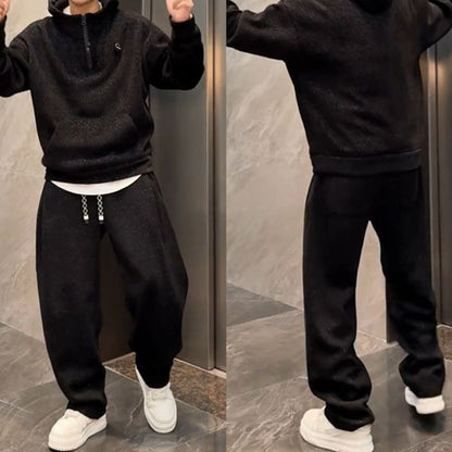 Men’s Stylish Hoodie & Wide-Leg Pants 2-Piece Set, Tailored Casual, Breathable Fabric, Everyday Versatility