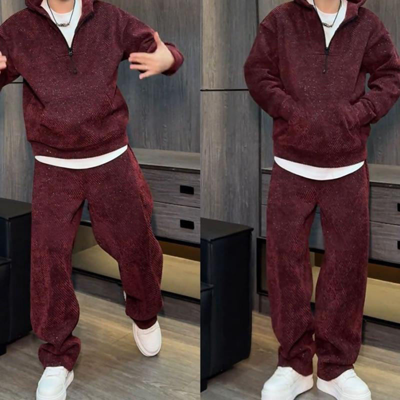 Men’s Stylish Hoodie & Wide-Leg Pants 2-Piece Set, Tailored Casual, Breathable Fabric, Everyday Versatility