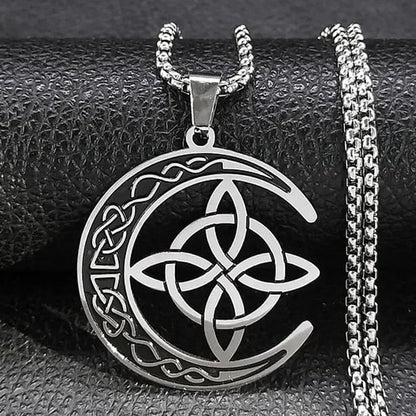 🌙⭐ Celtic Moon Pendant Necklace - Stainless Steel & Adjustable Chain, Perfect Unisex Gift ✨