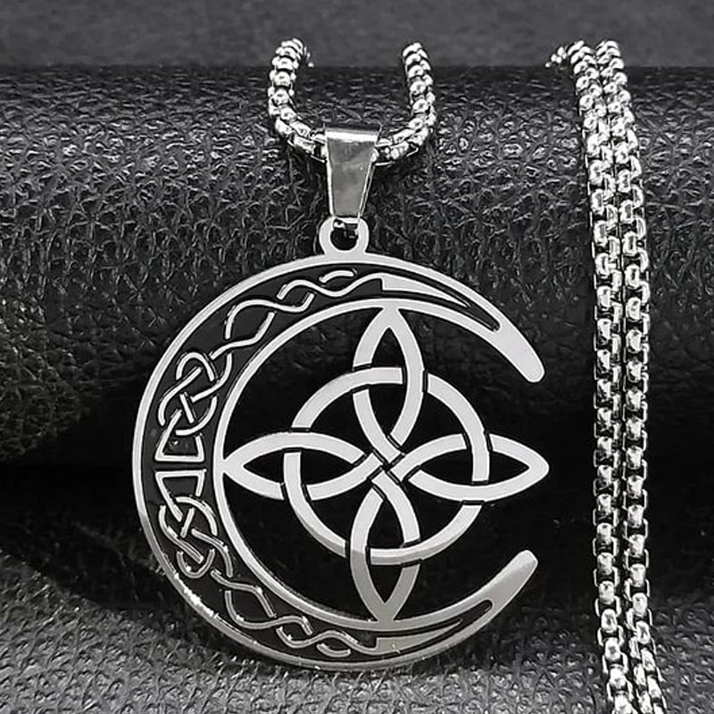 🌙⭐ Celtic Moon Pendant Necklace - Stainless Steel & Adjustable Chain, Perfect Unisex Gift ✨
