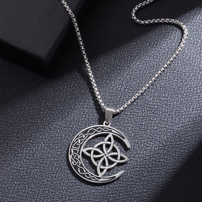 🌙⭐ Celtic Moon Pendant Necklace - Stainless Steel & Adjustable Chain, Perfect Unisex Gift ✨