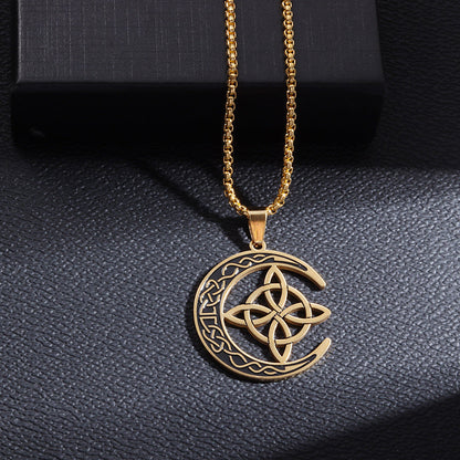 🌙⭐ Celtic Moon Pendant Necklace - Stainless Steel & Adjustable Chain, Perfect Unisex Gift ✨