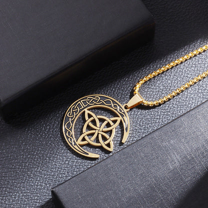 🌙⭐ Celtic Moon Pendant Necklace - Stainless Steel & Adjustable Chain, Perfect Unisex Gift ✨