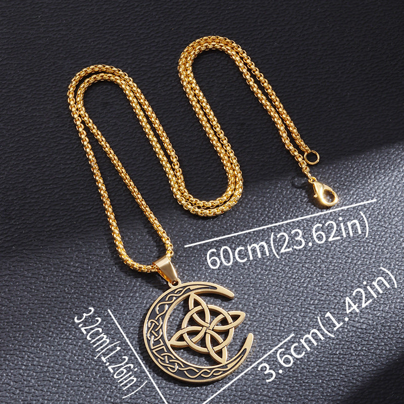 🌙⭐ Celtic Moon Pendant Necklace - Stainless Steel & Adjustable Chain, Perfect Unisex Gift ✨