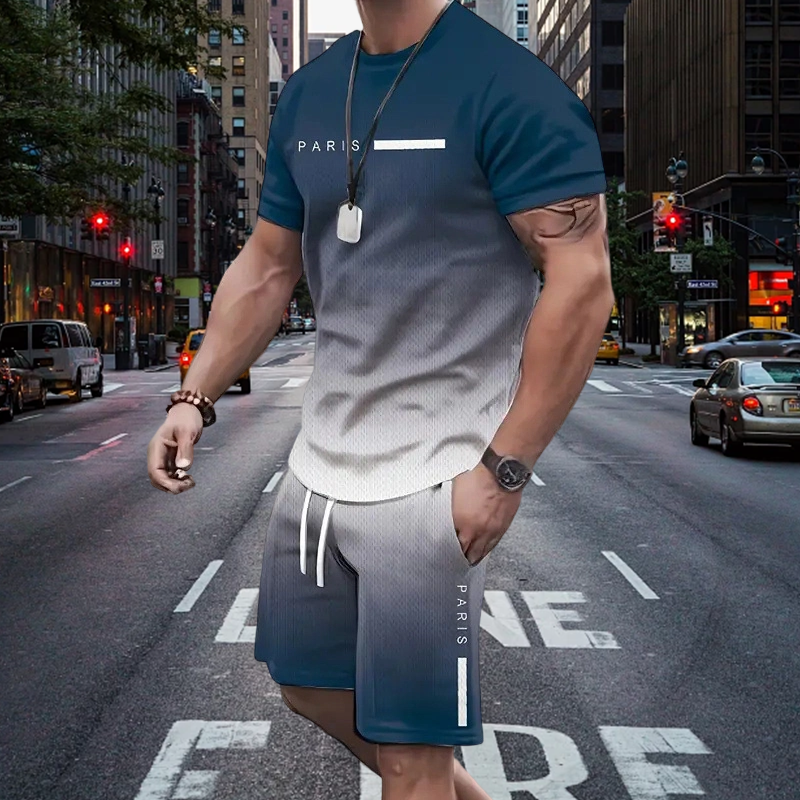 🏖️Summer Cool Deal: ONLY ￡19.99!!😎Men's Gradient Color T-Shirt & Shorts Set