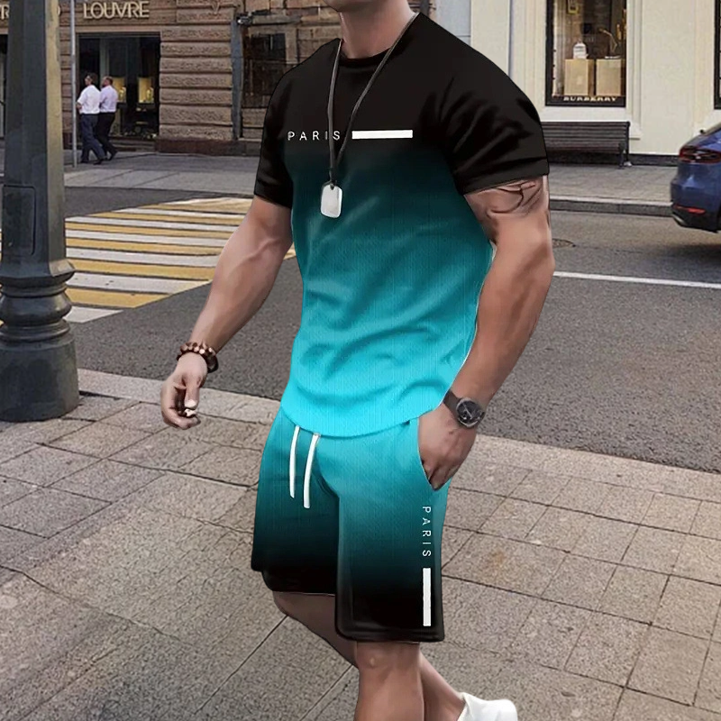 🏖️Summer Cool Deal: ONLY ￡19.99!!😎Men's Gradient Color T-Shirt & Shorts Set