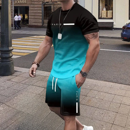 🏖️Summer Cool Deal: ONLY ￡19.99!!😎Men's Gradient Color T-Shirt & Shorts Set