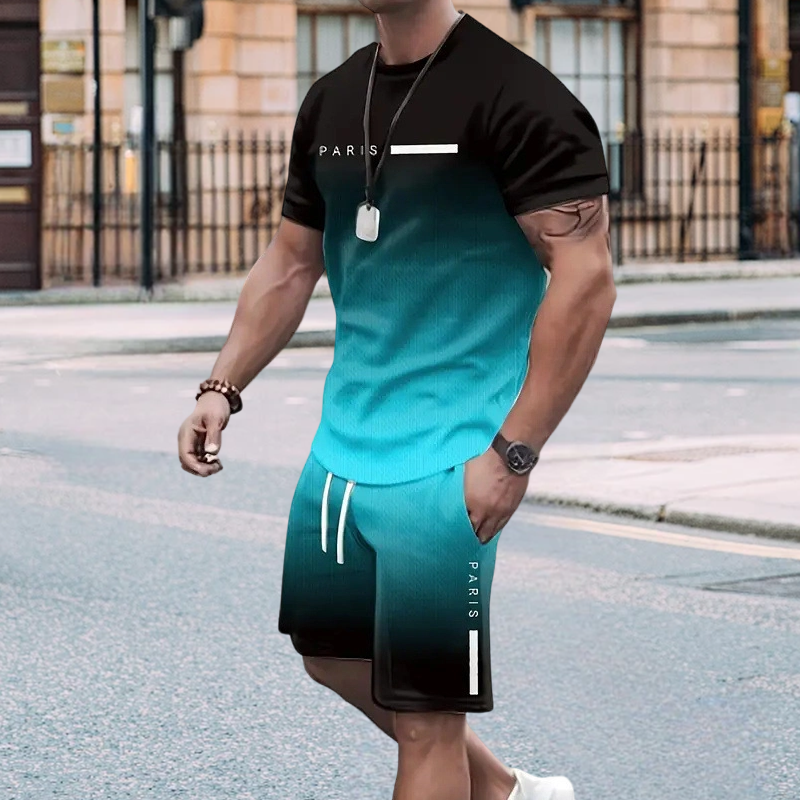 🏖️Summer Cool Deal: ONLY ￡19.99!!😎Men's Gradient Color T-Shirt & Shorts Set