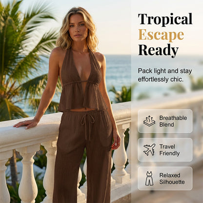 🥳2026 HOT SALE🥳Women's Halter Neck Backless Two-Piece Set