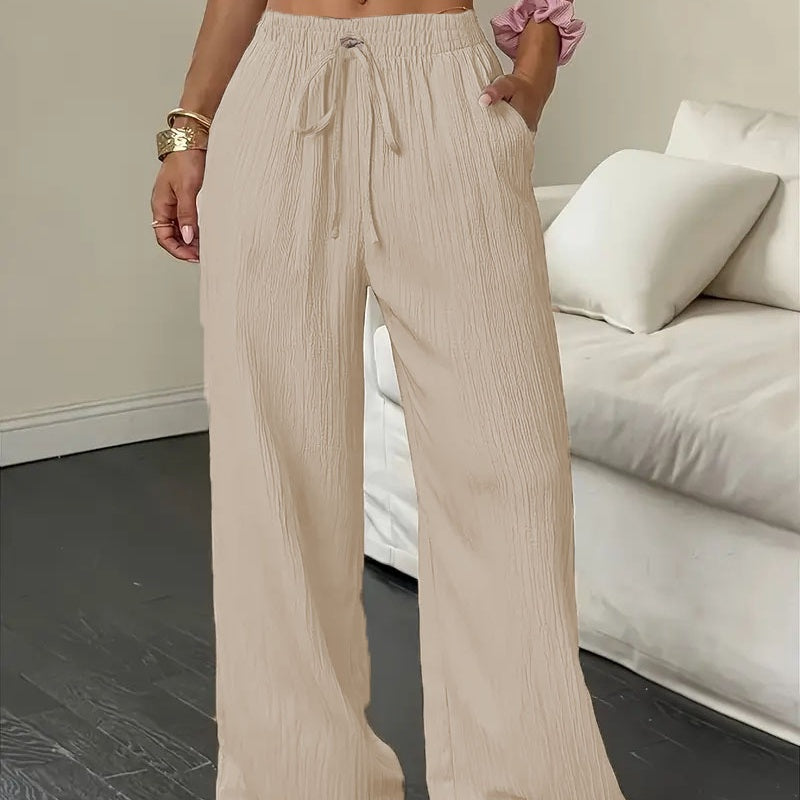🥳2026 HOT SALE🥳Women's Solid Color Crinkle Wide Leg Pants