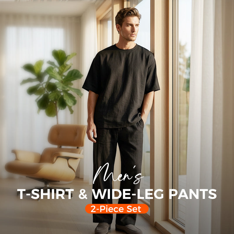 🔥2026 Hot Sale ⏰👔Men's T-Shirt & Wide-Leg Pants 2-Piece Set🎁