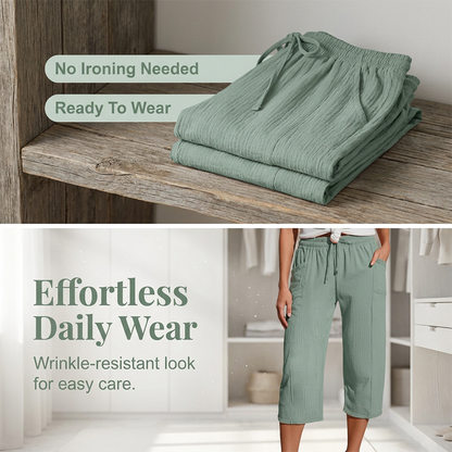 🏖️Summer Hot Sale✨Women's Solid-Color Pleated Cotton-Linen Cropped Pants