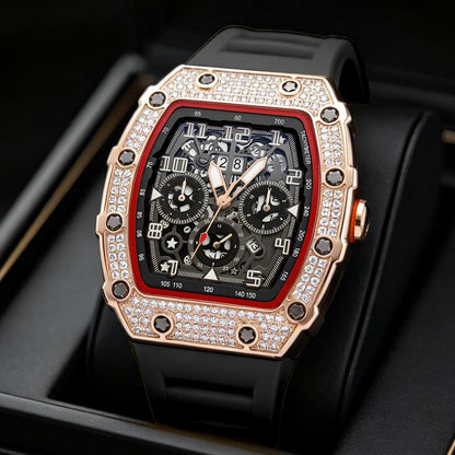 ⌚Men's Luxury barrel-shaped watch Rhinestone Embellished Watch